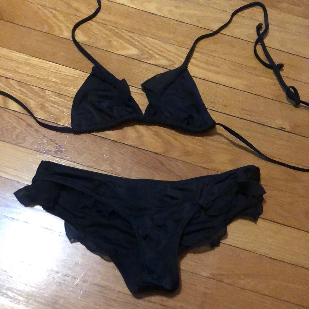 Victoria’s Secret Swim Bikini set size Small Black Ruffle Detail